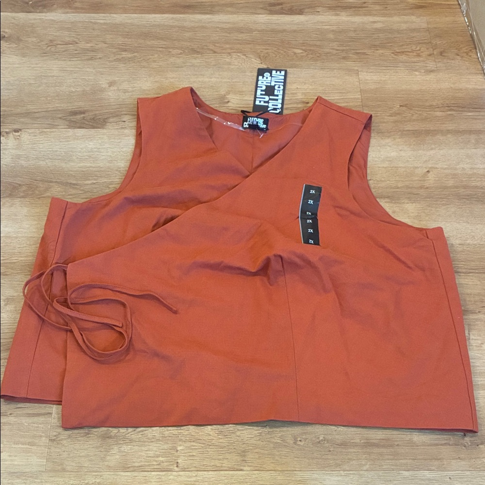 Elegant Rust Sleeveless Wrap Blouse Vest‎
